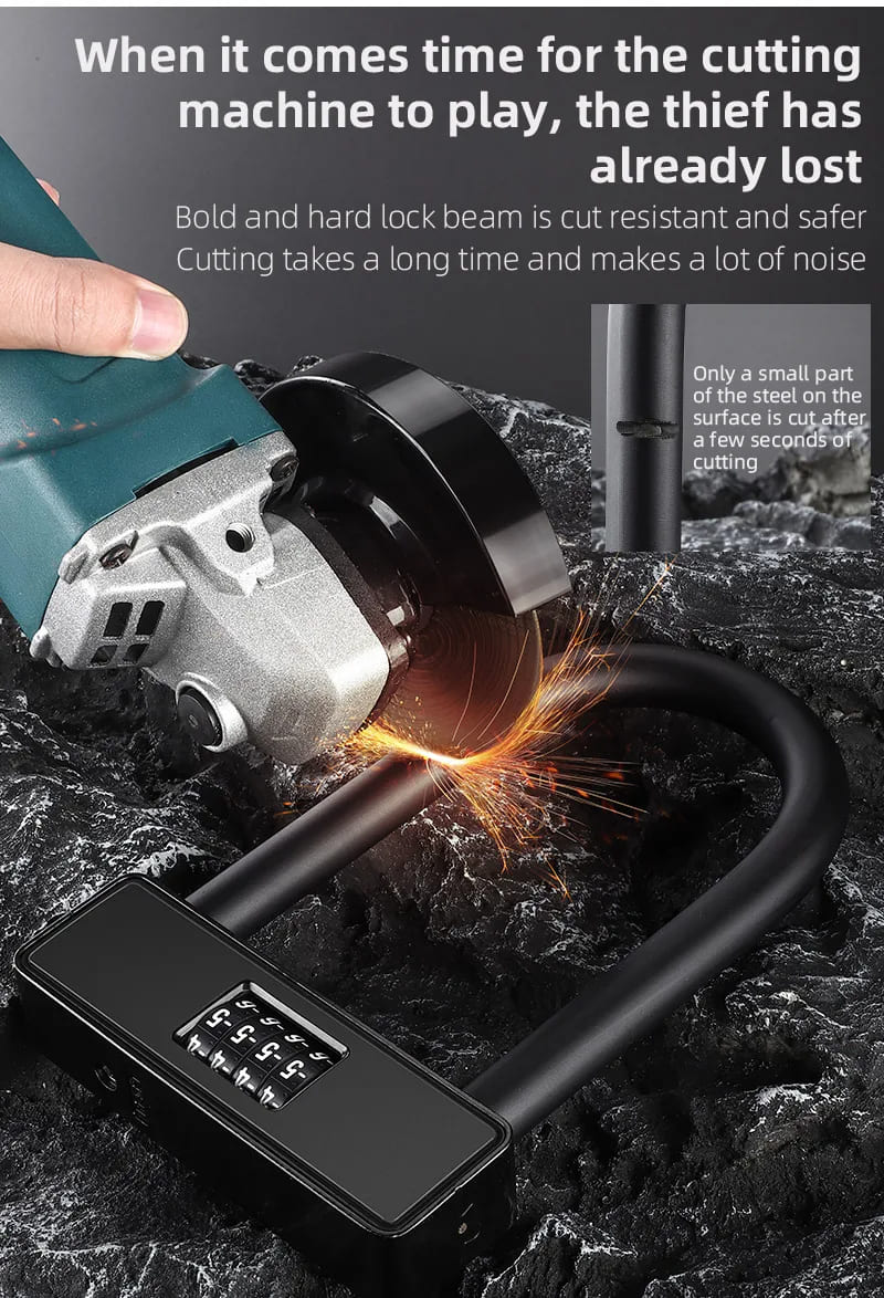 WEST BIKING Bicycle Anti-Theft Alloy Lock 4-Digit Password U-Shaped Lock Bold And Retrievable Password Motorcycle Lock