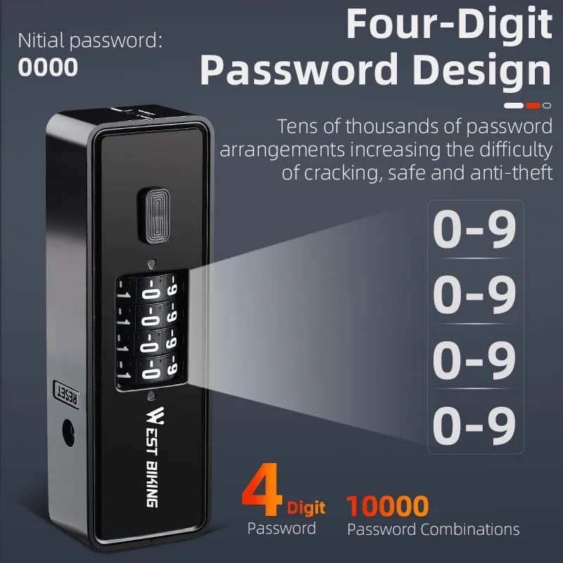 WEST BIKING Bicycle Anti-Theft Alloy Lock 4-Digit Password U-Shaped Lock Bold And Retrievable Password Motorcycle Lock