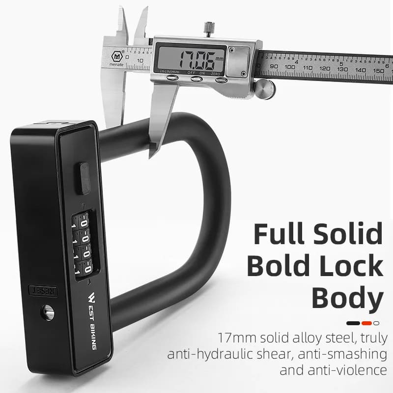 WEST BIKING Bicycle Anti-Theft Alloy Lock 4-Digit Password U-Shaped Lock Bold And Retrievable Password Motorcycle Lock