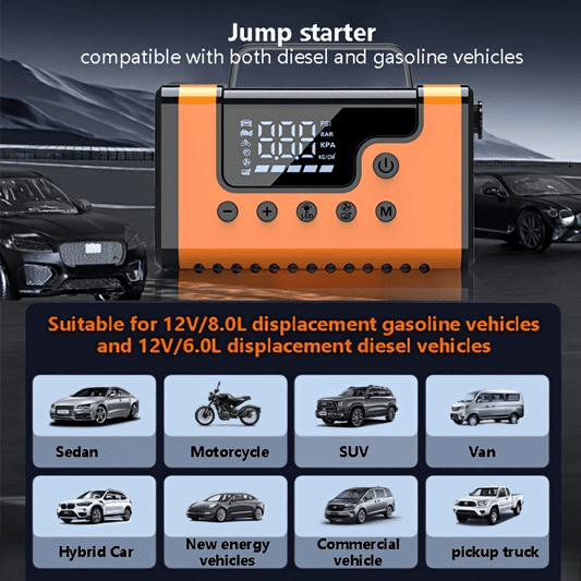 59200mWh Car Jump Starters with Air Compressor, Portable Car Battery Booster, Clean Vacuum Cleaner, 12V Lithium Ion Battery Charger, 150PSI Tire Inflator