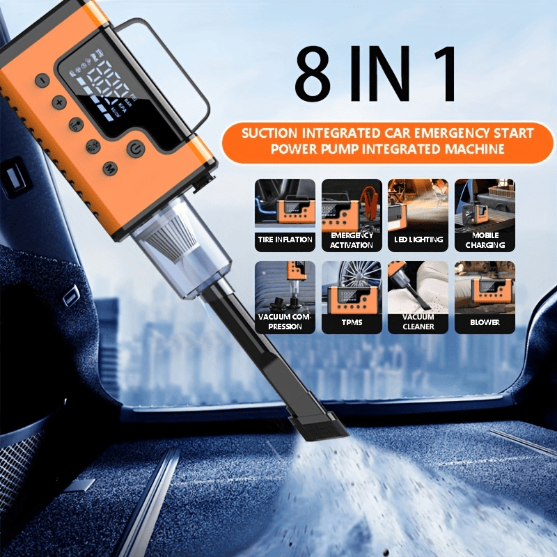 59200mWh Car Jump Starters with Air Compressor, Portable Car Battery Booster, Clean Vacuum Cleaner, 12V Lithium Ion Battery Charger, 150PSI Tire Inflator