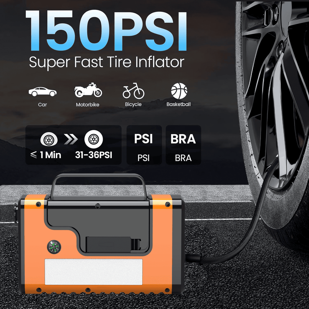 59200mWh Car Jump Starters with Air Compressor, Portable Car Battery Booster, Clean Vacuum Cleaner, 12V Lithium Ion Battery Charger, 150PSI Tire Inflator