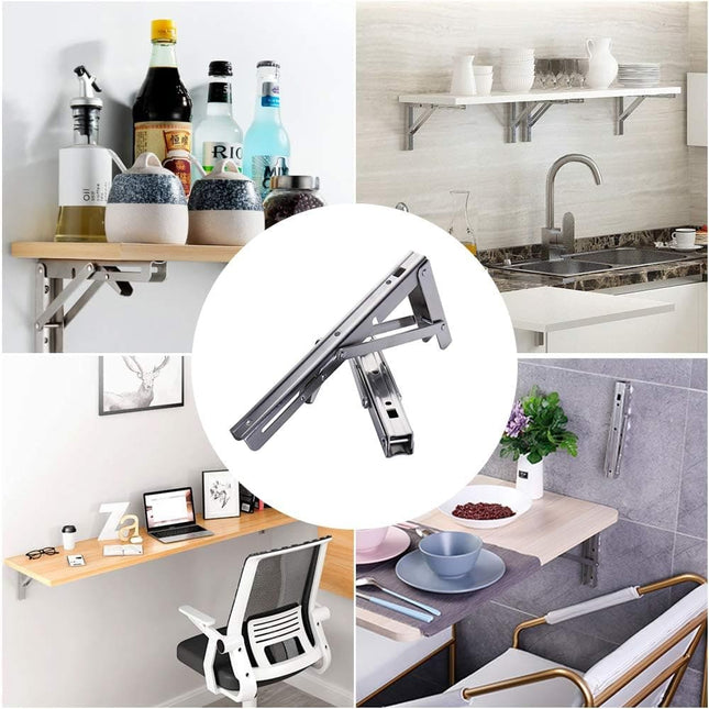 Folding Shelf Brackets 20 Inch Heavy Duty Stainless Steel Collapsible Shelf Bracket for Bench Table, Space Saving DIY Bracket