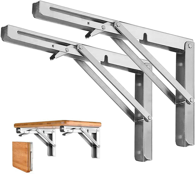 Folding Shelf Brackets 20 Inch Heavy Duty Stainless Steel Collapsible Shelf Bracket for Bench Table, Space Saving DIY Bracket