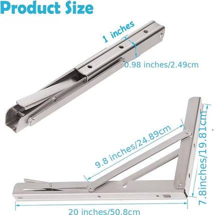 Folding Shelf Brackets 20 Inch Heavy Duty Stainless Steel Collapsible Shelf Bracket for Bench Table, Space Saving DIY Bracket