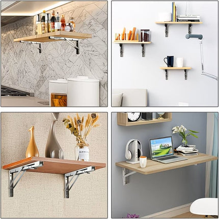 Folding Shelf Brackets 20 Inch Heavy Duty Stainless Steel Collapsible Shelf Bracket for Bench Table, Space Saving DIY Bracket