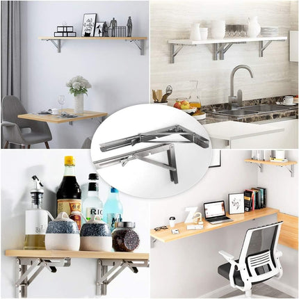 Folding Shelf Brackets 20 Inch Heavy Duty Stainless Steel Collapsible Shelf Bracket for Bench Table, Space Saving DIY Bracket