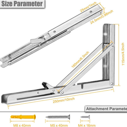 Folding Shelf Brackets 20 Inch Heavy Duty Stainless Steel Collapsible Shelf Bracket for Bench Table, Space Saving DIY Bracket