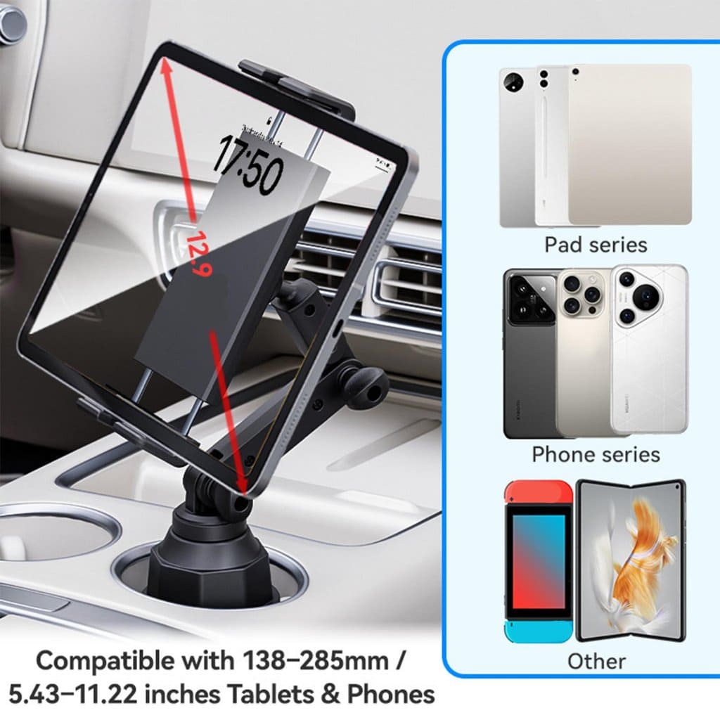 2-in-1 Extendable Base Car Cup and Phone/Tablet Holder Large Mobile Car Mount Easy Extendable PC Holder