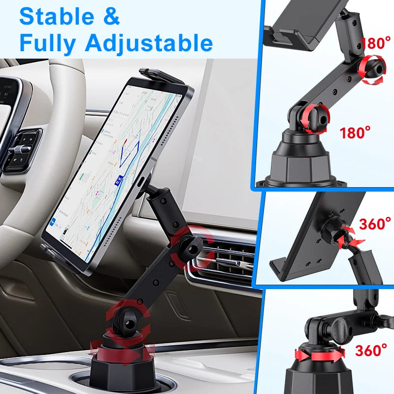 2-in-1 Extendable Base Car Cup and Phone/Tablet Holder Large Mobile Car Mount Easy Extendable PC Holder
