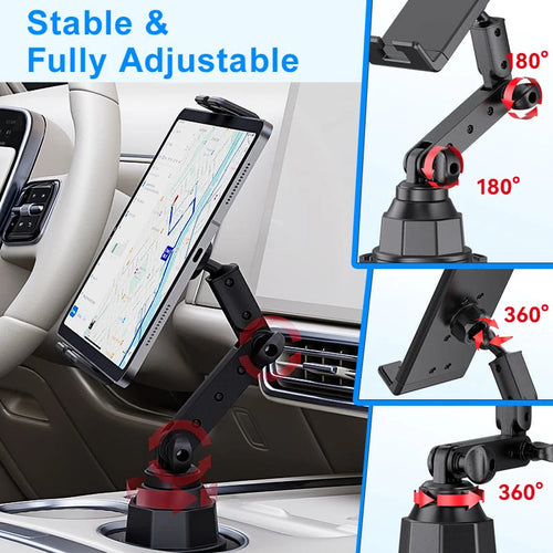 2-in-1 Extendable Base Car Cup and Phone/Tablet Holder Large Mobile Car Mount Easy Extendable PC Holder