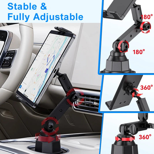 2-in-1 Extendable Base Car Cup and Phone/Tablet Holder Large Mobile Car Mount Easy Extendable PC Holder