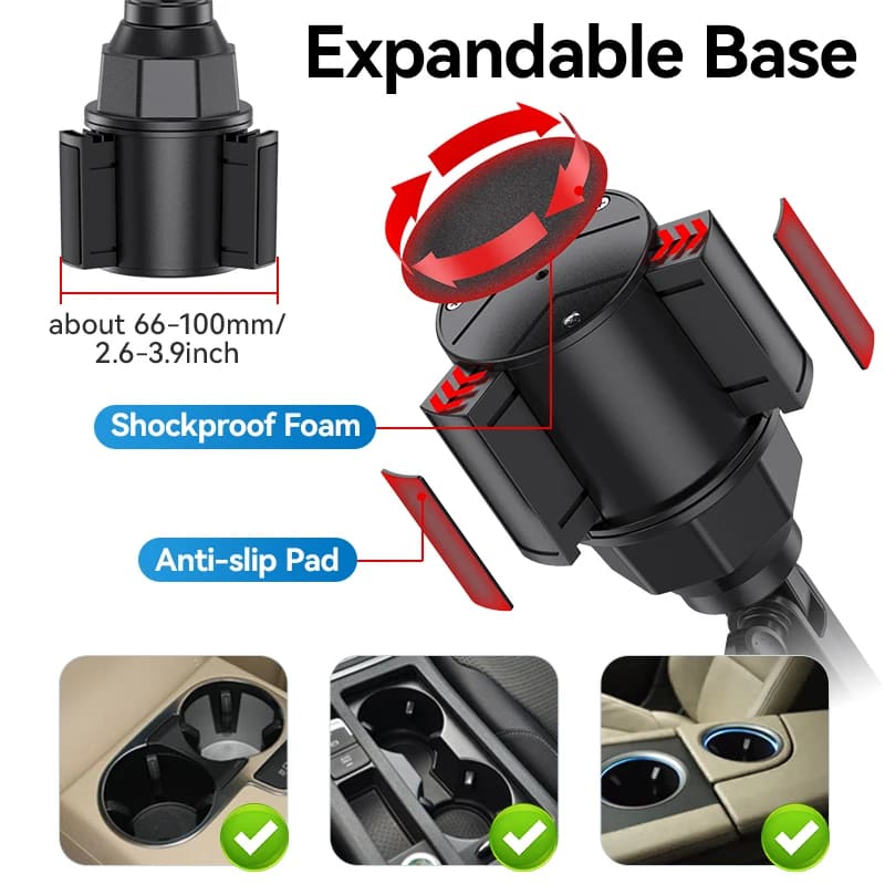 2-in-1 Extendable Base Car Cup and Phone/Tablet Holder Large Mobile Car Mount Easy Extendable PC Holder