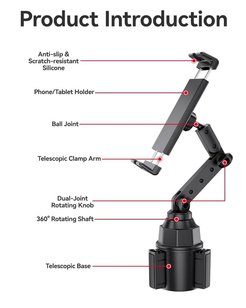 2-in-1 Extendable Base Car Cup and Phone/Tablet Holder Large Mobile Car Mount Easy Extendable PC Holder
