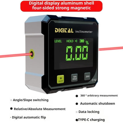Digital Angle Finder with Electronic Laser – 4-Side Magnetic Angle Gauge, Cube Inclinometer with Backlight, High-Precision Measuring Tool for Woodworking, Table Saw, Hanging (Black)