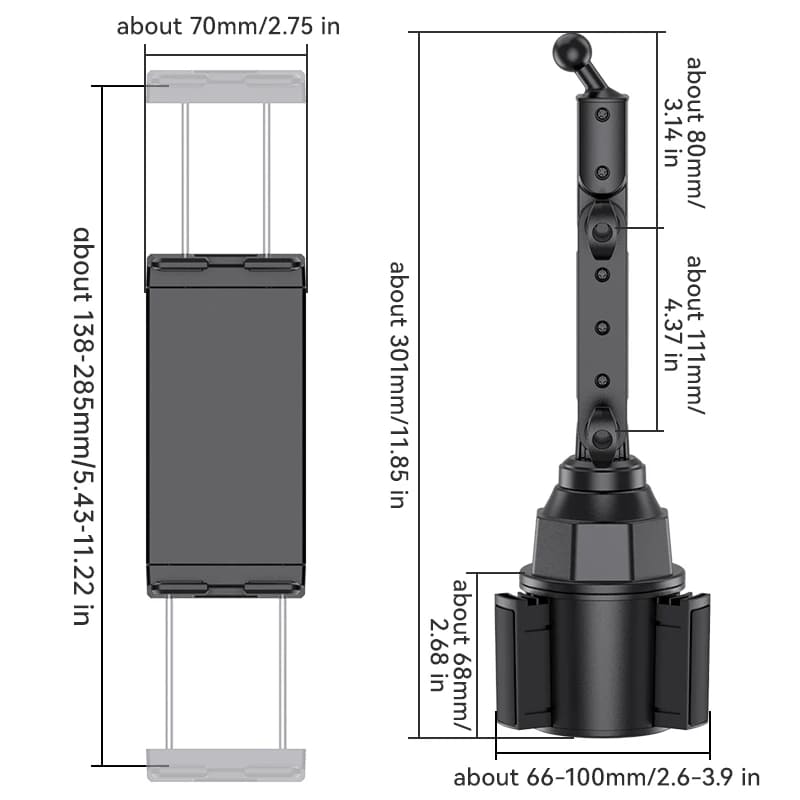 2-in-1 Extendable Base Car Cup and Phone/Tablet Holder Large Mobile Car Mount Easy Extendable PC Holder
