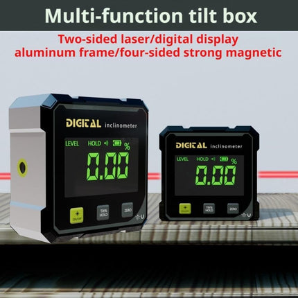 Digital Angle Finder with Electronic Laser – 4-Side Magnetic Angle Gauge, Cube Inclinometer with Backlight, High-Precision Measuring Tool for Woodworking, Table Saw, Hanging (Black)