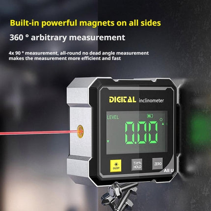 Digital Angle Finder with Electronic Laser – 4-Side Magnetic Angle Gauge, Cube Inclinometer with Backlight, High-Precision Measuring Tool for Woodworking, Table Saw, Hanging (Black)