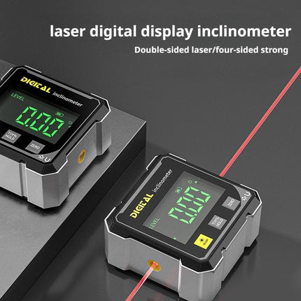 Digital Angle Finder with Electronic Laser – 4-Side Magnetic Angle Gauge, Cube Inclinometer with Backlight, High-Precision Measuring Tool for Woodworking, Table Saw, Hanging (Black)