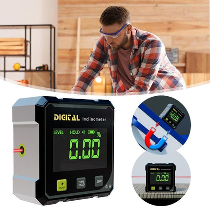 Digital Angle Finder with Electronic Laser – 4-Side Magnetic Angle Gauge, Cube Inclinometer with Backlight, High-Precision Measuring Tool for Woodworking, Table Saw, Hanging (Black)