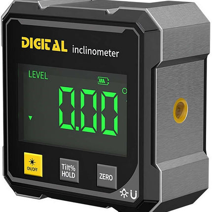 Digital Angle Finder with Electronic Laser – 4-Side Magnetic Angle Gauge, Cube Inclinometer with Backlight, High-Precision Measuring Tool for Woodworking, Table Saw, Hanging (Black)