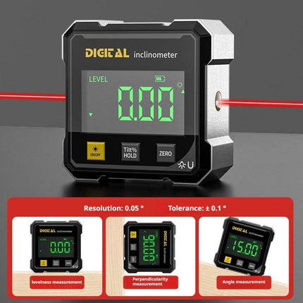 Digital Angle Finder with Electronic Laser – 4-Side Magnetic Angle Gauge, Cube Inclinometer with Backlight, High-Precision Measuring Tool for Woodworking, Table Saw, Hanging (Black)