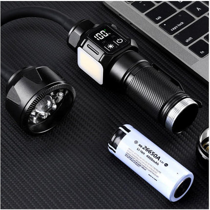 Bendable Magnetic Work Light, USB Rechargeable Work Light with Digital Display, Zoomable Strong Beam Flashlight, Adjustable Hose for Multi-angle Illumination, Shop and Repair Light