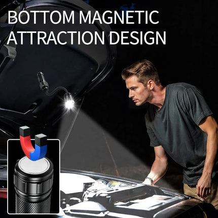 Bendable Magnetic Work Light, USB Rechargeable Work Light with Digital Display, Zoomable Strong Beam Flashlight, Adjustable Hose for Multi-angle Illumination, Shop and Repair Light