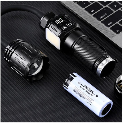 Bendable Magnetic Work Light, USB Rechargeable Work Light with Digital Display, Zoomable Strong Beam Flashlight, Adjustable Hose for Multi-angle Illumination, Shop and Repair Light