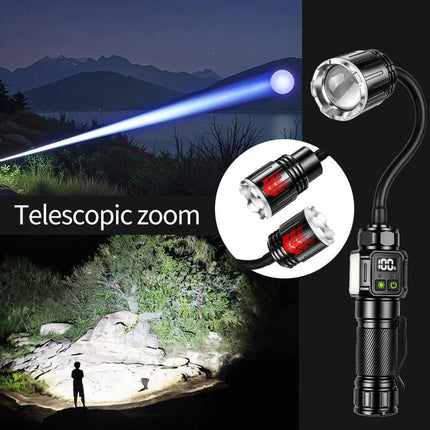 Bendable Magnetic Work Light, USB Rechargeable Work Light with Digital Display, Zoomable Strong Beam Flashlight, Adjustable Hose for Multi-angle Illumination, Shop and Repair Light