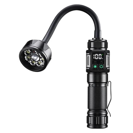 Bendable Magnetic Work Light, USB Rechargeable Work Light with Digital Display, Zoomable Strong Beam Flashlight, Adjustable Hose for Multi-angle Illumination, Shop and Repair Light