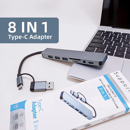 USB C Hub, 8 in 1 USB Multiport Adapter with USB 3.0, 3 x USB 2.0, USB C SD/TF Card Reader